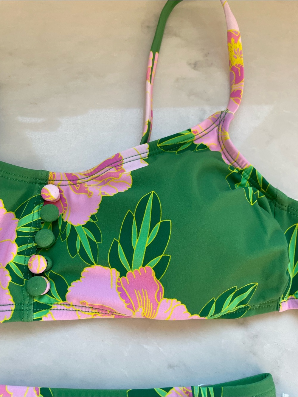 New! Vintage Pin-Up📍 Pink and Green Floral Bikini Top & Bottom 👙- Sz S